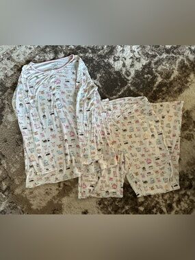 Magnetic Me White Pajama Set with Pink and Mint Animal & Cupcake Print
